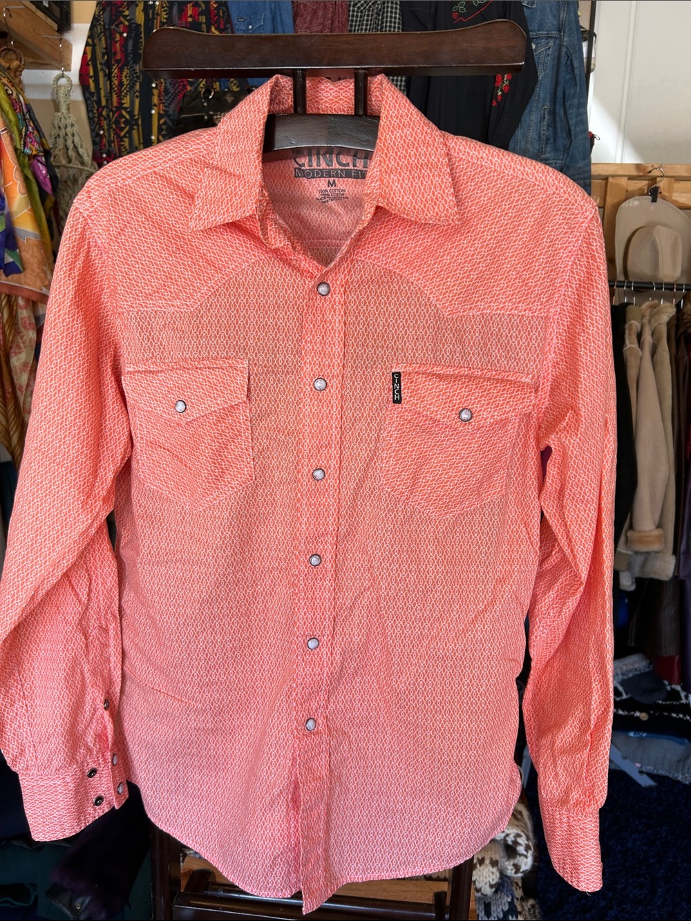 Modern Fit Coral Long-Sleeve Western Shirt - M